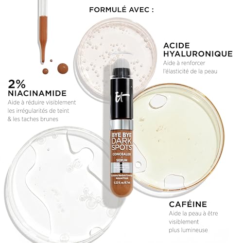 IT Cosmetics Bye Bye Dark Spots Concealer + Brightening Serum ? 2% Niacinamide, Hyaluronic Acid & Caffeine - Medium Coverage, Natural Finish, All Skin Types - 0.22 fl oz