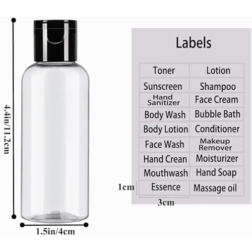 5 Pack 3.4 oz Travel Size Bottles for Toiletries TSA Approved Leak Proof Empty Refillable Liquid Containers with Labels