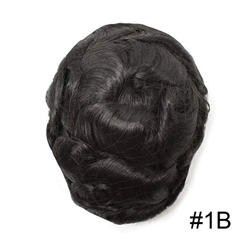 Mens Toupee Human Hair Pieces 8X10 inches Full Poly Injected PU Hair Replacement System Wig for Men FACE MIRACLE (8"¡¿10", #1B Off Black-120% Medium Light to Medium Density)