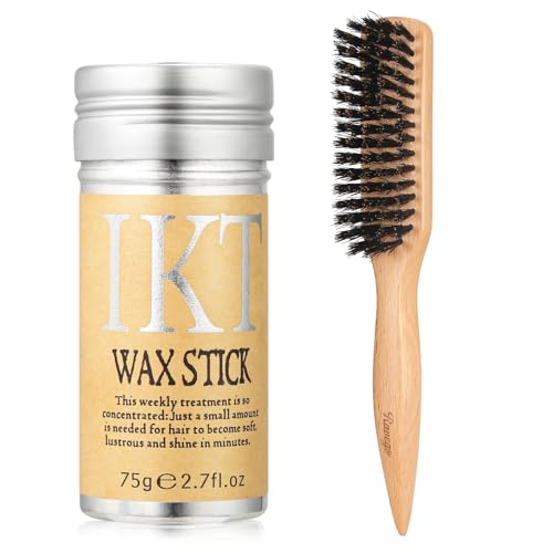 Slick Back Hair Brush & Hair Wax Stick Set ?Boar Bristle Brush for Smooth Flyaways, Frizz, Baby Hair, Sleek Ponytail Buns and Edge & Control Styling