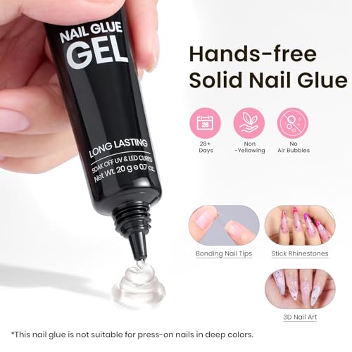 Beetles Tipex Instant Apex Nail Tips Kit, Medium Stiletto, 224 Pcs 16 Sizes Pre-Building Pre-Etched False Nail Tips with Tipex Nail Glue, Mini Nail Lamp
