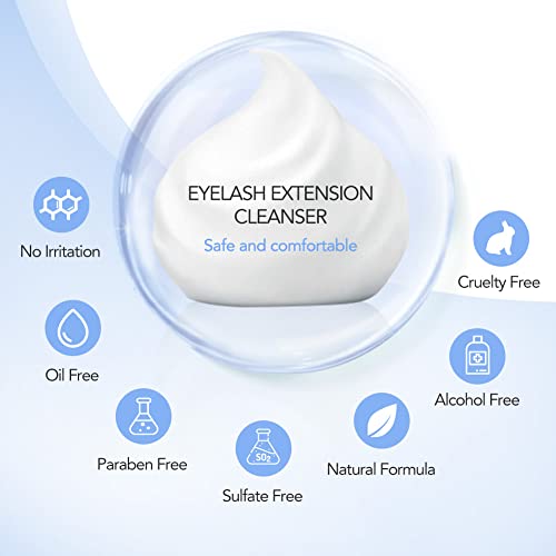 Eyelash Extension Cleanser Lash Shampoo Eyelash Extension Shampoo Lash Foam Cleanser Eyelid Cleanser for Makeup Remover Eyelash Care, Paraben & Sulfate Free for Salon and Home Use (Original 600ml)