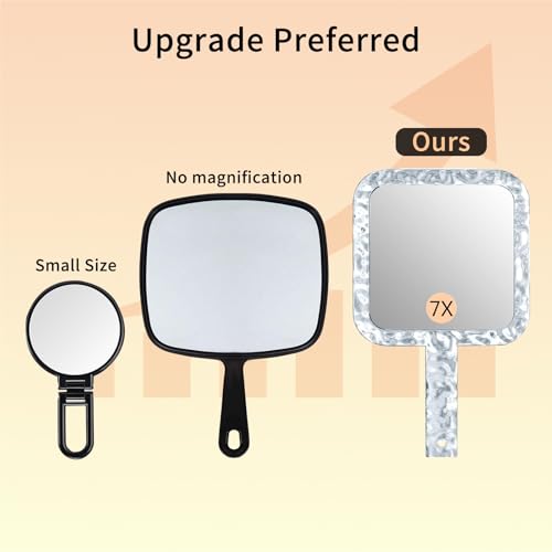 Famihomii Handheld Mirror with 1X/7X Magnification, Dual-Sided Magnification Hand Mirror, Hand Mirror with Handle, 10" x 6.1", Lightweight & Durable, Portable & Hangable for Makeup, Shaving - Clear