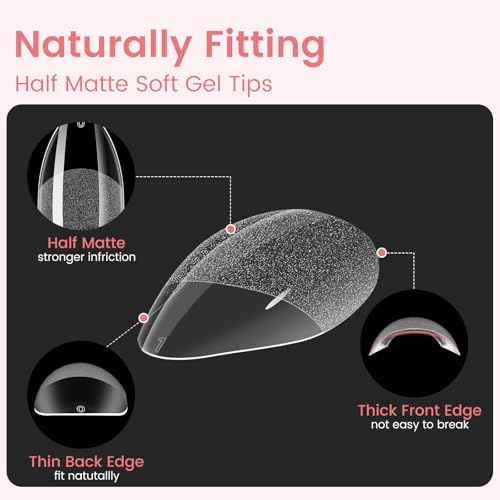 Quaferen Almond Nail Tips Short: 240pcs Pre-shape Acrylic Fake Nails Tips Almond Shape - 12 Sizes Soft Gel Full Cover Clear Gelly Press on False Tip for Nail Extension Salon Home