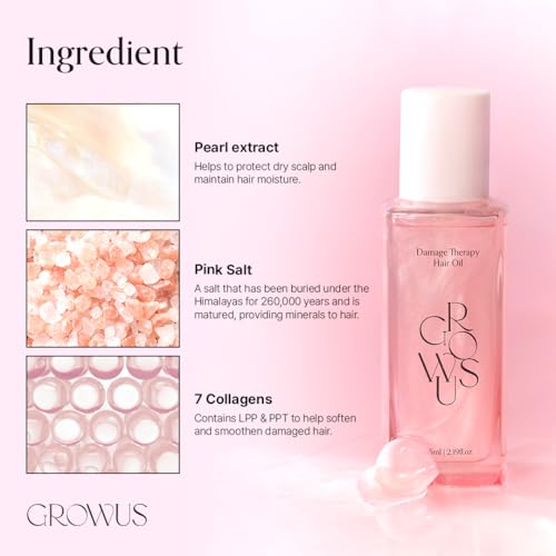GROWUS Damage Therapy Hair Oil | Protein Botanical Oils Lightweight Non-Greasy | Adds Shine Heat UV Protection Frizz Control | K-Beauty Korean Hair Care (2.2 fl oz / 65ml)