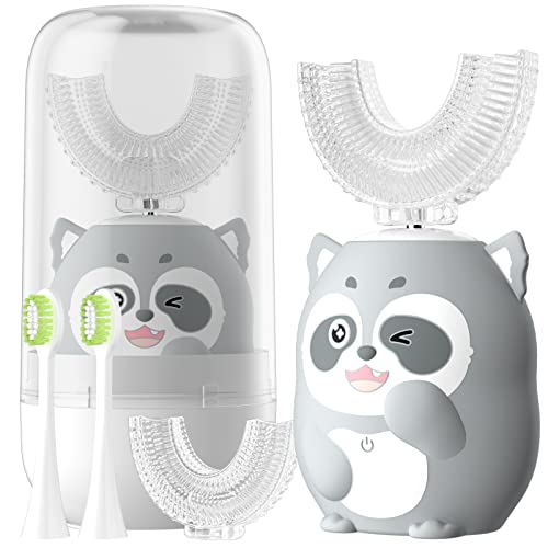 Kids Electric U Shaped Toothbrush Children Cartoon Sonic Automatic Toothbrush with 4 Brush Heads Full Mouth 6 Cleaning Modes - (Age 8-15, Gray)