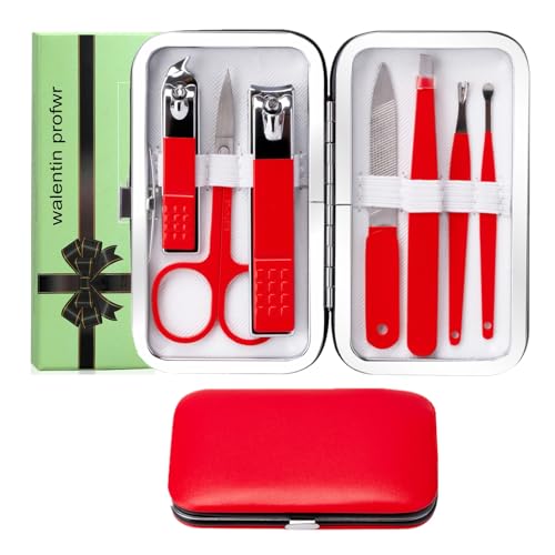 Stocking Stuffers for Men Women Manicure Set Nail Clipper Set Stainless Steel Toe Finger Nail Clippers Kit Personal Care Tools with Portable Travel Case Manicure Tools Grooming Kit for Women Men(Red)