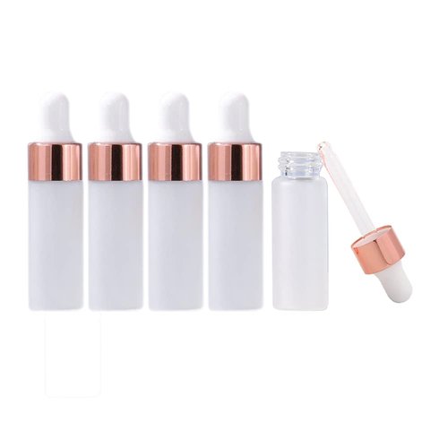 30 Pack Frosted Glass Dropper Bottles, Essential Oil Travel Vials - Cosmetic Sample Containers With Glass Eye Dropper & Rose Gold Lids (5ml)