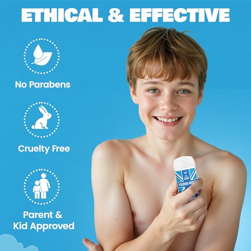Fresh Kidz Deodorant Stick for Kids and Teens - Baking Soda and Aluminum-free 24 Hour Protection for Sensitive Skin - Boys "Blue", 2.65 oz / 75 g (2 Pack)