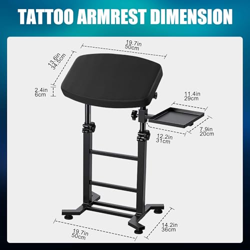 POARMEEY Professional Tattoo Armrest Adjustable Height with Detachable Side Tray£¬ XXL Tattoo Arm and Leg Support 180¡Æ Tilt Heavy-Duty for Tattoo Studios
