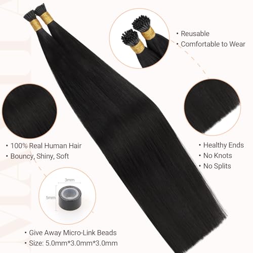 MAXITA I Tip Hair Extensions Human Hair,Natural Black 100g/50s 22 Inch, Comfortable Wear, 100% Remy Human Hair, Real Human Itip Keratin Hair Extensions