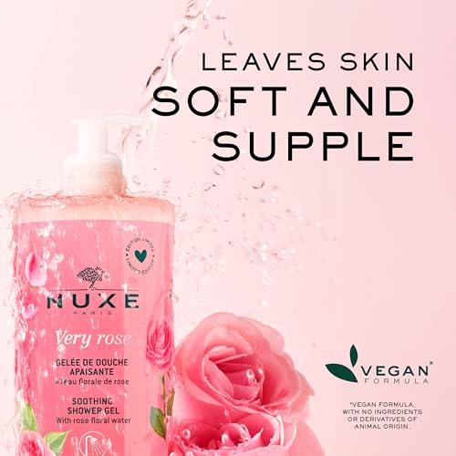 Nuxe Very Rose Soothing Shower Gel. Gentle Body Wash for All Skin Types, Delicately Scented with Rose Floral Water, 25.3 Fl Oz