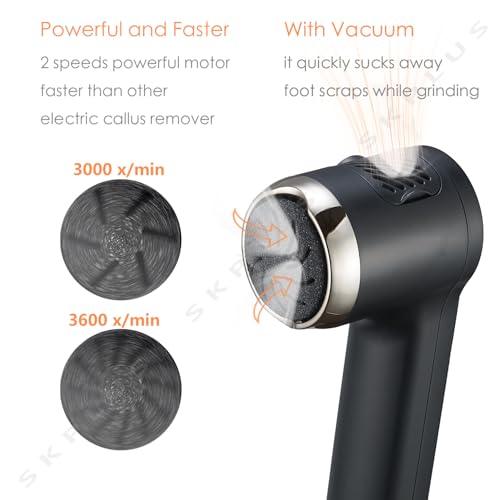 Electric Callus Remover with Dander Vacuum for Feet, Portable 36 in 1 Pedicure Kit Foot File Callus Remover, Waterproof Rechargeable Foot File for Foot Care with 3 Heads&LCD Display