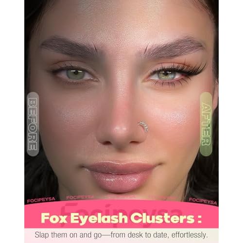 Focipeysa Wispy Lash Clusters Spiky Eyelash Clusters 10-18mm Eyelash Extensions Fox Eye Eyelash Right Left Individual Lashes Cat Eye Lashes Thin Soft Lash Extension Waterproof Lash Cluster
