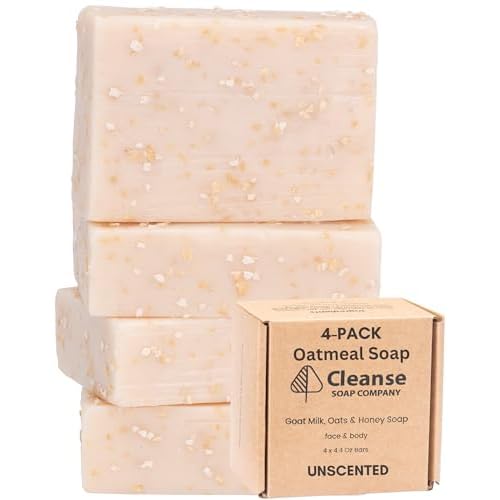 Oatmeal Soap Bar for Itchy Skin & Eczema - Oatmeal Bath Soap with Honey & Goat Milk - Moisturizing, Fragrance Free, Exfoliating Pure Homemade Soaps for Dry Sensitive Skin - Face & Body - Men & Women