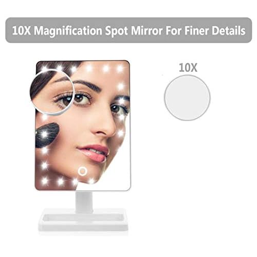 Waneway Large Lighted Makeup Vanity Dressing Table Mirror with 24 LED Light, Illuminated Tabletops Cosmetic Mirror, with 10x Magnification Detail Mirror and Dimmer Switch, Battery Operated, White