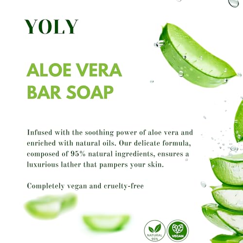 YOLY Aloe Vera Bar Soap (90 g, Pack of 4) - 95% Natural, Vegan-Friendly Moisturizing Soap for Silky Smooth Skin