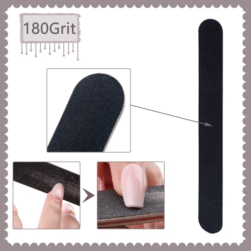 3 Pack Professional Emery Boards, 100/180 Grit Nail File for Acrylic and Natural Nails, Reusable, Black