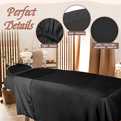 Oudain 8 Sets Soft Microfiber Massage Table Sheets Set 3 Piece Set Includes Massage Table Cover Fitted Sheet and Face Rest Cover(Black)