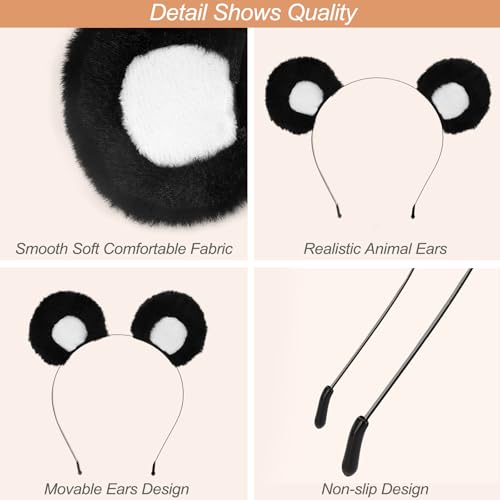 SIOTMERA Bear Ears Headband Black, Cute Care Movable Hairband Adult with Animals Costume, Soft Makeup Head Wear for Washing Face Women