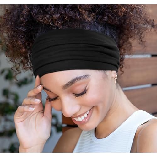 Huachi Wide Headbands: Boho Elastic Non-Slip Thick Stretchy Headbands for Women's Workout, Running, and Active Wear