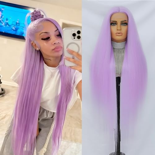 Felek 40 Inch Purple Straight 13x6 Lace Front Wigs Super Long Synthetic Pre-plucked Lace Wigs Wear and Go Glueless HD Lace Frontal Wig For Fashion Women/Girls (13x6 Lace Purple)