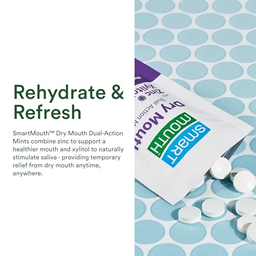 SmartMouth Dry Mouth Dual-Action Mints - Sugar-Free Breath Mints - 50 Count, 3 Pack, Mellow Mint