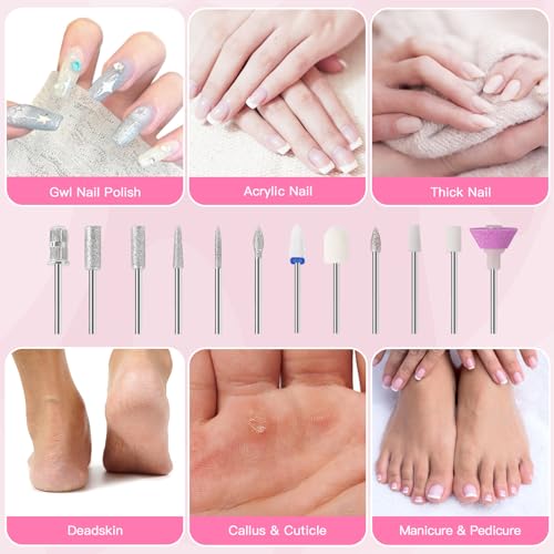 Cordless Nail Drill Set, Electric Nail Files and Buffers Drill Nails for Natural or Acrylic Gel Nails - Rechargeable Nail File Nail Drill Machine Manicure Nail Dremel Kit (Gold)