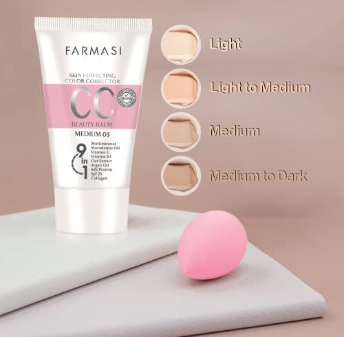 FARMASi Makeup CC Cream 1.7 Fl Oz (Medium), Pure, Natural and Flawless Finish, Medium to Full Coverage, All-Day Hold, All Skin Types, Zen Mascara Extension Lash 0.27 Fl Oz