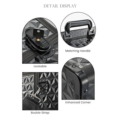 Joligrace Makeup Train Case Professional Cosmetic Organizer Aluminum Storage Box with 4 Adjustable Dividers Trays Lockable Portable with Shoulder Strap