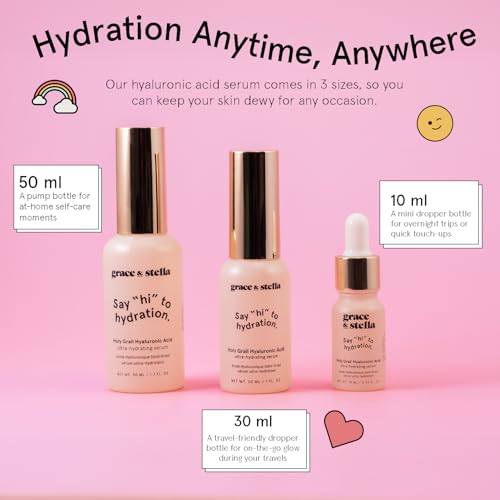grace & stella Award Winning Hyaluronic Acid Face Serum (50ml/1.7 fl oz) Removes Fine Lines & Wrinkles, Hydrating Hyaluronic Acid Serum for Face, Acido Hialuronico for Women - Vegan Skincare (2-Pack)