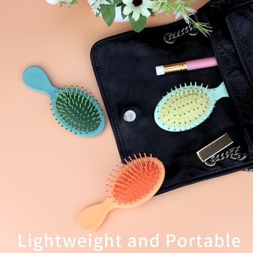 8 Pack Mini Soft Bristle Detangler Pocket Paddle Hair Brushes in 8 Colors for Men and Women - Travel-Friendly