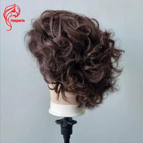 Hesperis Men's Wigs Brazilian Remy Wavy Brown Full Lace Human Hair Wigs Short Cut Boy Wig #4 Color Pixie