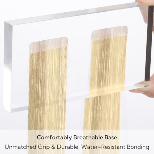 HOTBANANA Tape in Hair Extensions - 22 Inch 40pcs 100g Ombre Ash Blonde to Golden and Platinum Blonde Human Hair - Straight Remy Tape Extensions