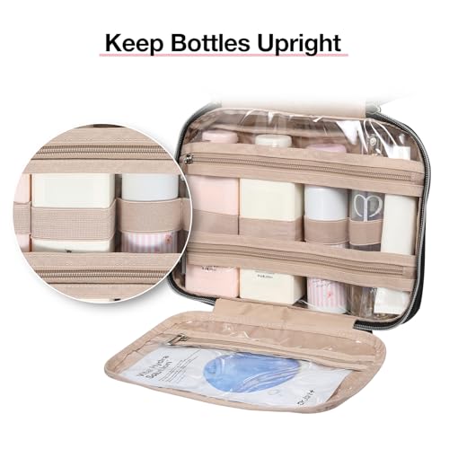 BAGSMART Toiletry Bag Hanging Travel Makeup Organizer with TSA Approved Transparent Cosmetic Bag Makeup Bag for Full Sized Toiletries, Medium-Black