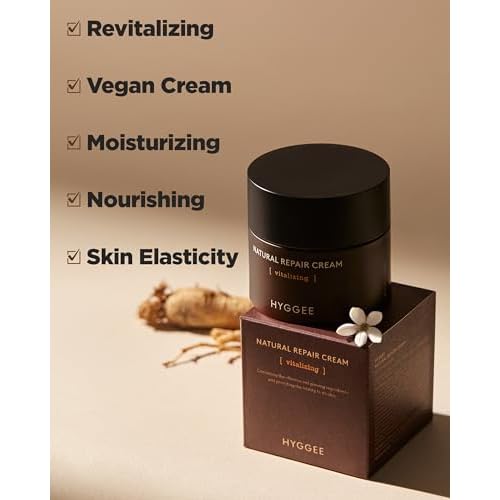 Natural Repair Cream - Vegan Red Ginseng & Peptides Nourishing Moisturizer for Enhanced Elasticity and Vitality - Anti Aging, Firming, Hydrating Face Cream for Rough and Dry Skin, 1.69oz.