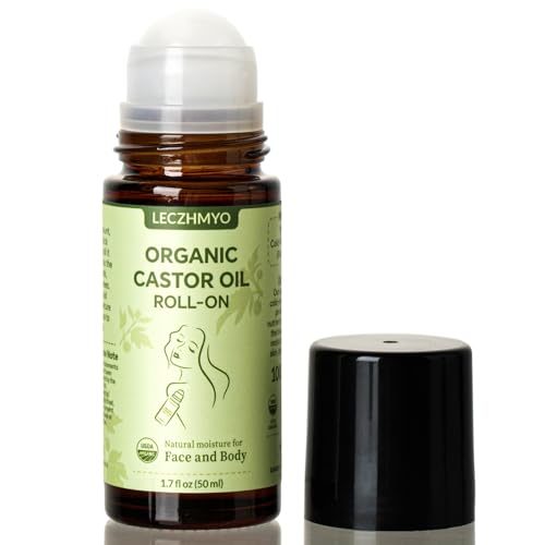 Castor Oil Roll on for Belly, Face, Body, Under Eyes ?Certified Organic, Cold Pressed, Hexane Free, Unrefined ? Glass Bottle Pure Roller Ball Castor Oil to Moisturize Skin - 1.7 fl. oz Large Size