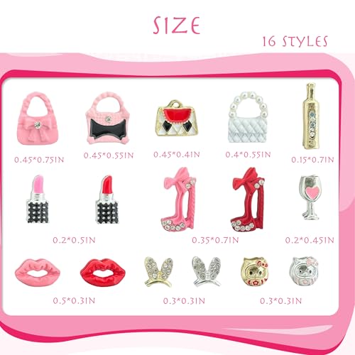 64PCS Nail Charms for Acrylic Nails,Alloy Y2K Nail Jewels Lipstick,High Heels,Handbags,Lips,Nail Accessories Nail Art Rhinestone