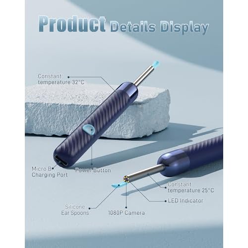 Ear Wax Removal Tool Camera - Ear Wax Removal Kit - Ear Cleaner with Camera - 1080P HD Ear Camera with 6 Ear Spoon - Ear Cleaner for iOS & Android