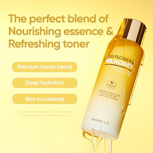 BANILA CO Miss Flower & Mr Honey Propolis Rejuvenating Essence Toner | Hydrating Toner with Propolis Extract & Royal Jelly | Hydrating Korean Skincare for Youthful Radiance (190ml / 6.42 fl oz)