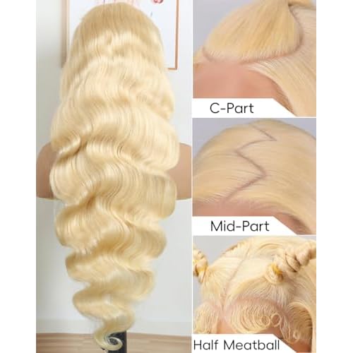 613 Lace Front Wig Human Hair Guaranteed 100% Virgin Human Hair 26 Inch 13x6 Body Wave Blonde Wig Human Hair 200 Density 613 HD Lace Frontal Wigs Takes Color Evenly Streak-Free Triple Lifespan 3X