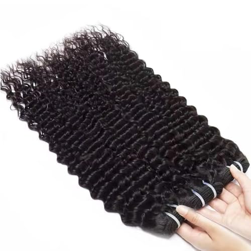 Great Grace 12A Deep Wave Human Hair Bundles 22 24 26 Inch Curly Bundles Human Hair 100% Unprocessed 3 Bundle Brazilian Virgin Human Hair Extensions Quick Weave Natural Black Color