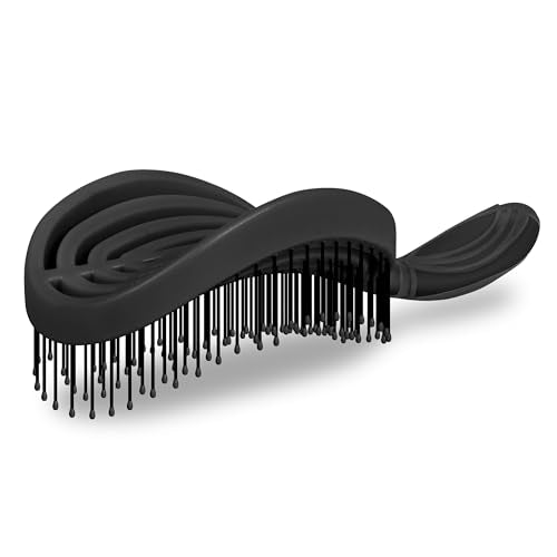 NuWay 4HAIR¢ç DoubleC PRO¢ç U.S. Patented Double Curved Detangling Brush is Hair Dryer Safe (Iron Black)