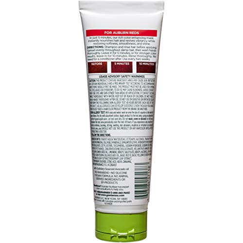 Garnier Nutrisse 5 Minute Nourishing Color Hair Mask with Triple Oils Delivers Day 1 Color Results, for Color Treated Hair, Vibrant Red, 4.2 Fl Oz