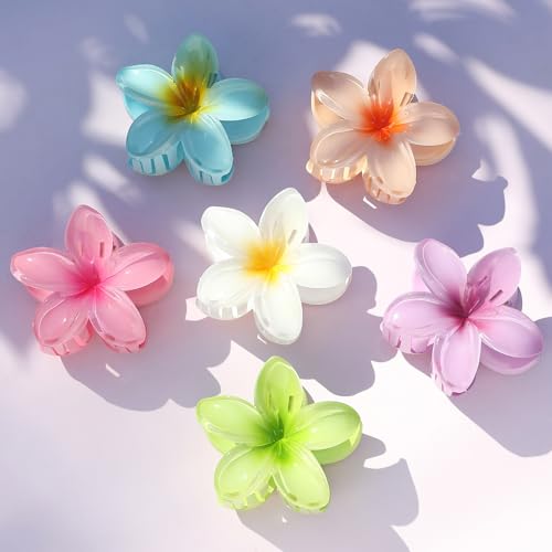Flower Hair Clips for Women 6 Pcs Hawaiian Large Claw Clips Plumeria Medium Hair Claw Clips for Thick Thin Hair Hibiscus Tropical Beach Hair Accessories for Women Girls and Girls (ABS)
