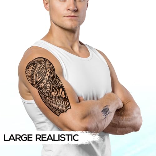 8 Sheets Waterproof Temporary Totem Tattoos - Long Lasting Black Totem Tattoo Temporary Realistic - Fake Tattoos for Adults and Kids - Western, Gothic & Watercolor Styles
