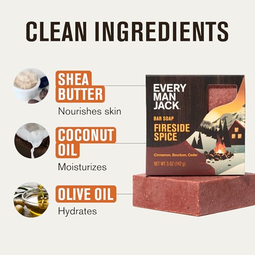 Every Man Jack Cold Processed Mens Bar Soap Variety Gift Set - Invigorating Winter Scents - Deeply Cleans, Hydrates with Naturally Derived Ingredients - 5 ounce (pack of 4)