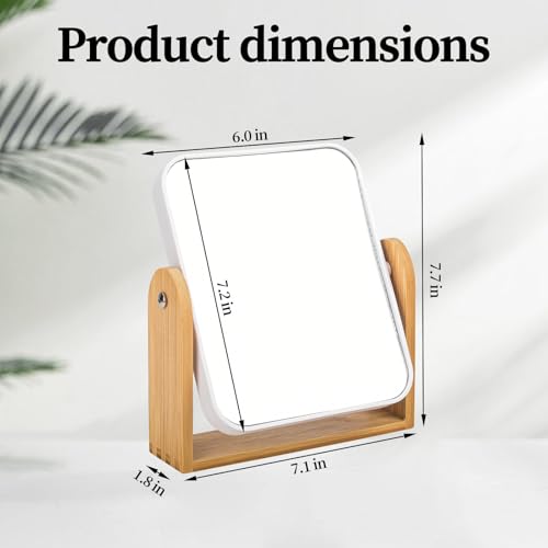 Desk Mirror,Mirror for Desk,1X/3X Magnifying Double-Sided 360¡ÆFlippable Vanity Mirror,Makeup Mirror,with Natural Bamboo Stand-White