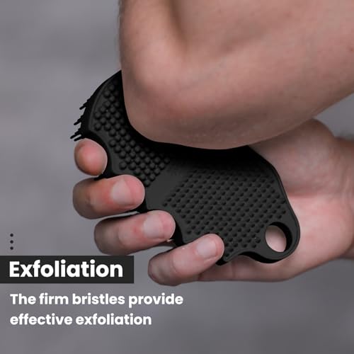 Silicone Body Scrubber Silver-Infused Dual-Sided 3-in-1 for Shower, Body Cleaning+Massage+Exfoliator Body Brush Buffer for Men and Women, Silicone Loofah, Non-Slip Handle (Black)