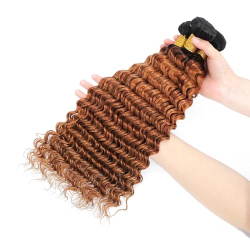 Ombre Human Hair Bundles Deep Wave Bundle 1B/30 Brown Bundles Human Hair 16 18 20 Inch Dark Brown Unprocessed Brazilian Remy Hair Extensions Salon Quality For Women Deals